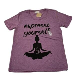 Fuego Relaxed Fit Scoop Neck Top Short Sleeve 'Espresso Yourself' Size Small